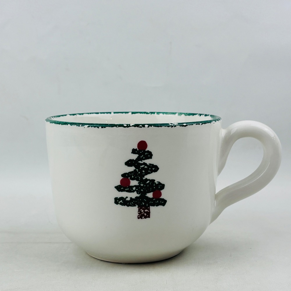 Vintage Furio Christmas Tree Jumbo Mug‎ Italy Spongeware Green Red Sponge Paint